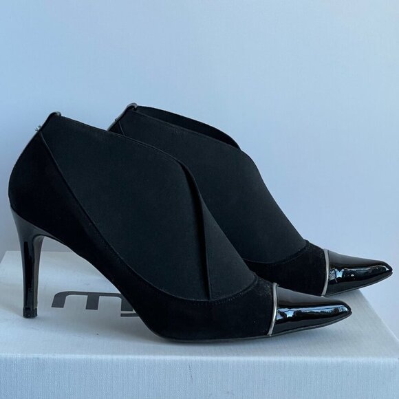 Gino Vaello Ankle Heel Bootie Women 8.5 Pointed Toe Black Suede Leather Shoe - Picture 1 of 14